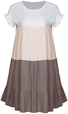 AMXYFBK ženske kontrastne boje labave rukave s volanima okrugli vrat lepršave haljine Casual Print kratka haljina