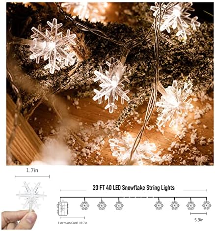 Božićna pahuljica, 20 FT 40 LED baterija String svjetla s daljinskim upravljačem, 8 načina