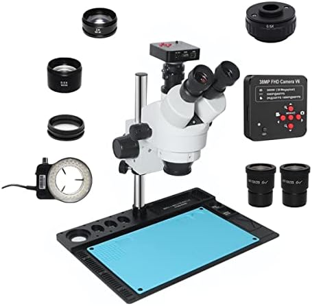 Trinokularni stereo mikroskop mikroskop sa H_DMI 38MP VGA USB kamera C-mount CTV 0,5x objektiv za elektronički laboratorijski telefon PCB popravak za hlađenje mikroskopskog pribora (boja: 38mp dodajte 0,5x chount