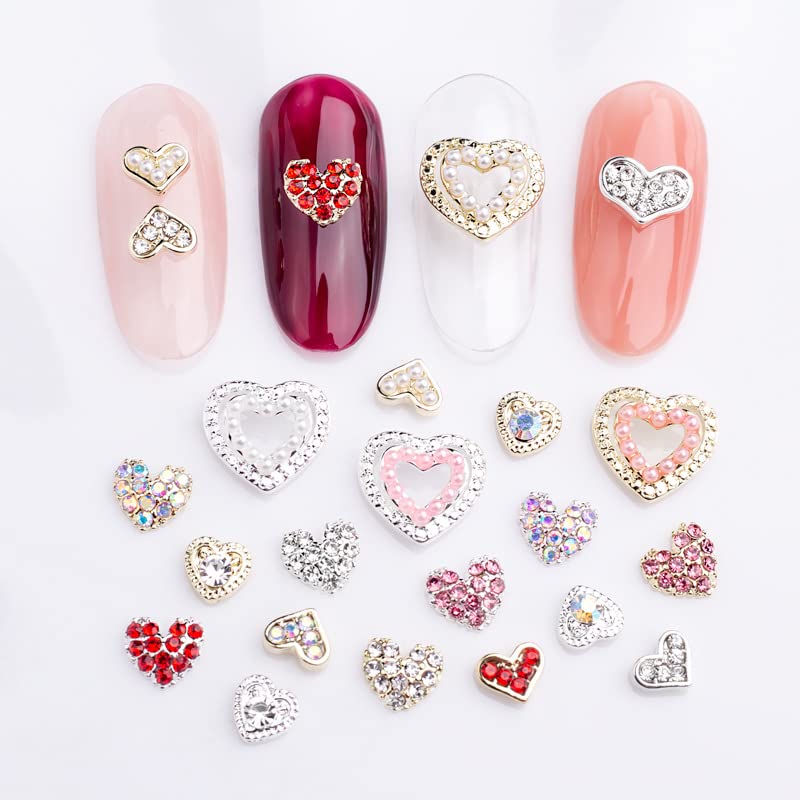 26 kom srce Nail Art čari Glitter 3d kristali Diamonds Rhinestones, crveno ružičasto srce ljubav