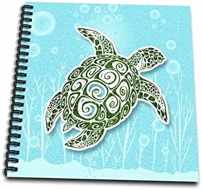 3D ruža stilizirana zelena morska kornjača u tirkiznoj knjizi crteža plave vode za crtanje