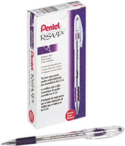 Pentel® R. S. V. P.® hemijske olovke, srednja tačka, 1,0 mm, prozirna bačva, ljubičasto mastilo,
