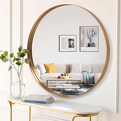 NeuType 28-inčno okruglo ogledalo kružna ogledala za zid, zlatno ogledalo za kupatilo za zid okrugla