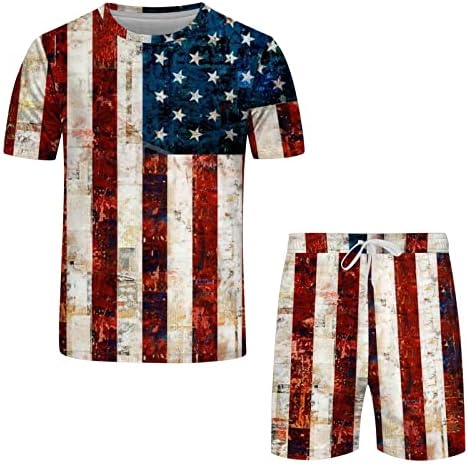 Objave za muškarce, muške ljeto 2 komada odijelo američka zastava 4. jula kratkih rukava majica i sportske kratke