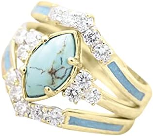 3pcs tirkizne prstenove žene Ženske sterling srebrne cirkon Postavljanje prstena Klasični dijamantni
