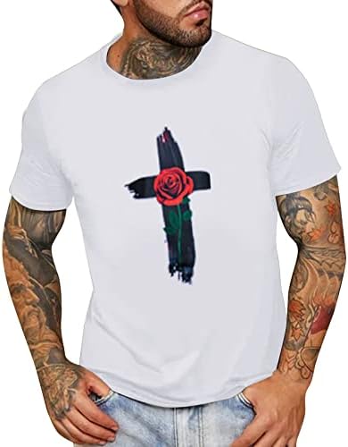 XXBR muške majice kratkih rukava, Isus Cross Rose Print CrewNeck Osnovna majica Casual Labavi trening Tee