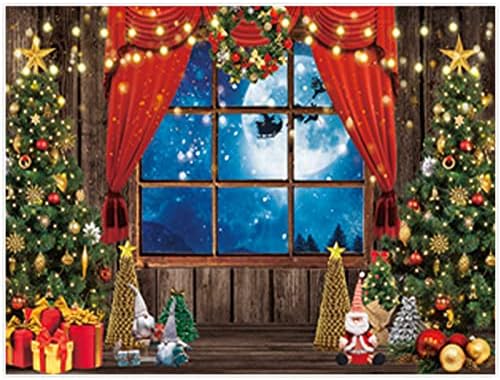 Funnytree 96 x 72 zima Božić fotografija pozadina Božić Rustikalni drveni prozor puni Mjesec Noć pozadina Baby