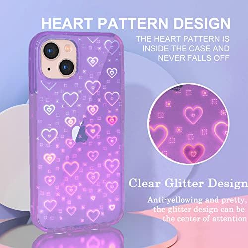 Tksafy kompatibilni iPhone 13 Case, Clear Slatko Glitter Laserski holografski ljubavni dizajn srca