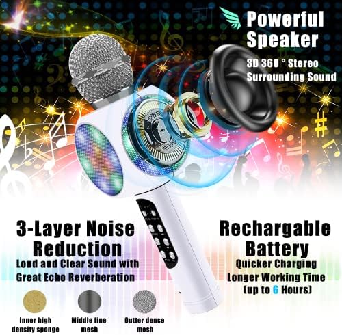 Iuse bežični Karaoke Mic zvučnik Bluetooth mikrofon, 4-u-1 prenosiva ručna Karaoke mašina sa LED svetlima