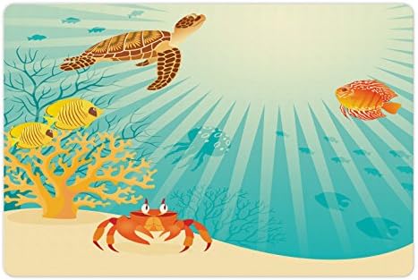 Ambesonne Marine prostirka za kućne ljubimce za hranu i vodu, tropske ribe Crab Loggerhead morska kornjača